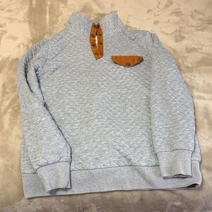 Doe & Rae Light Gray Quilted Crewneck with Tan Button Trim 1/4 neck